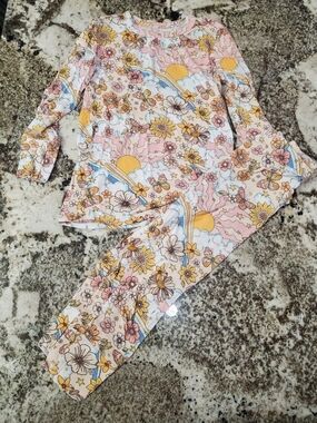 Posh Peanut Bamboo Dolly Pink Floral Sunrise Pajama Set 3t-4t Retro